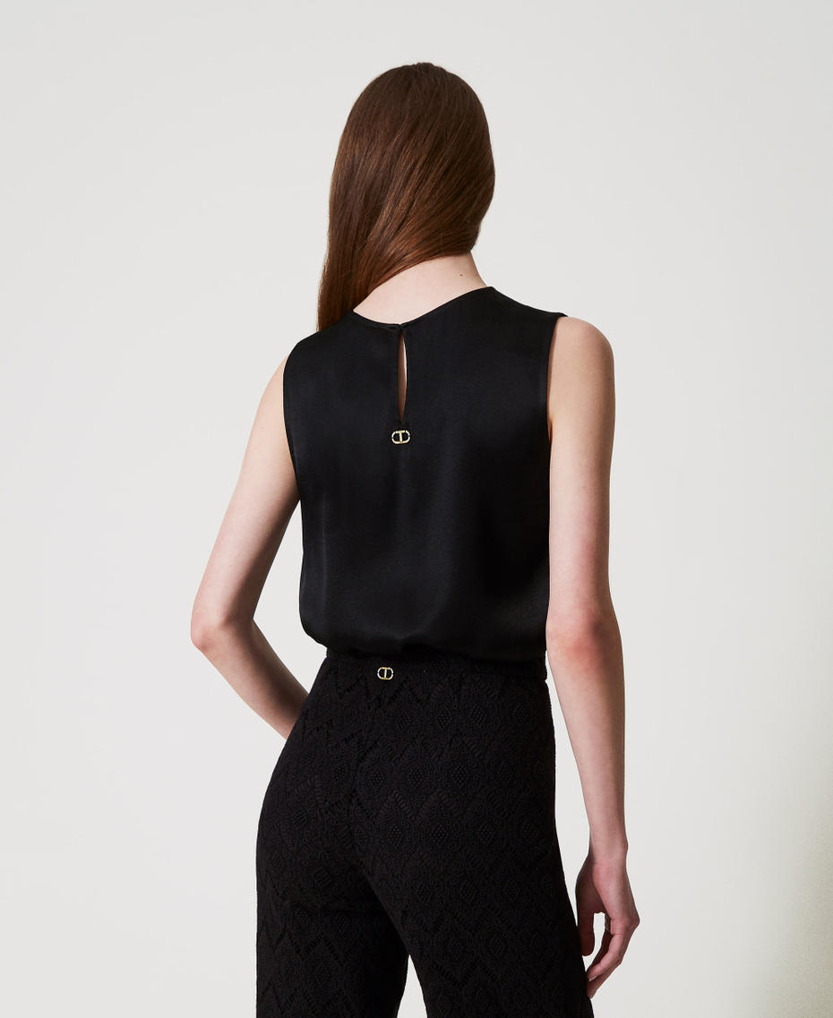 Top in raso lucido con pieghe Nero Donna 251TP2652_00006_07