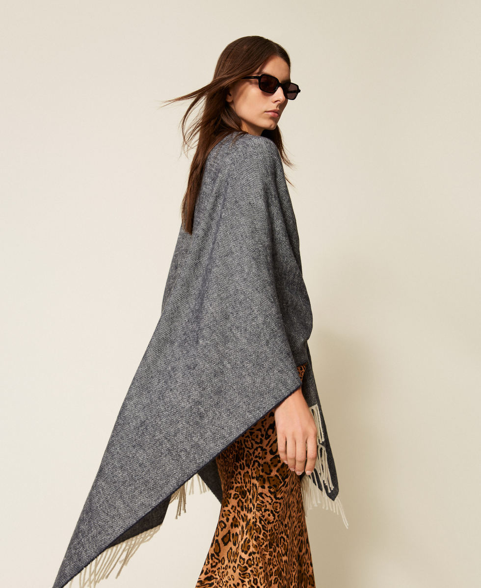 Poncho in panno con frange Classic Blue Donna 252TO5040_11956_02