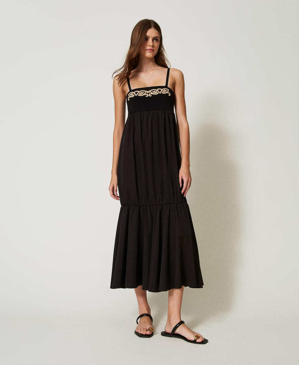 Abito lungo in maglia con ricamo Nero Donna 251LB3HAA_00006_01