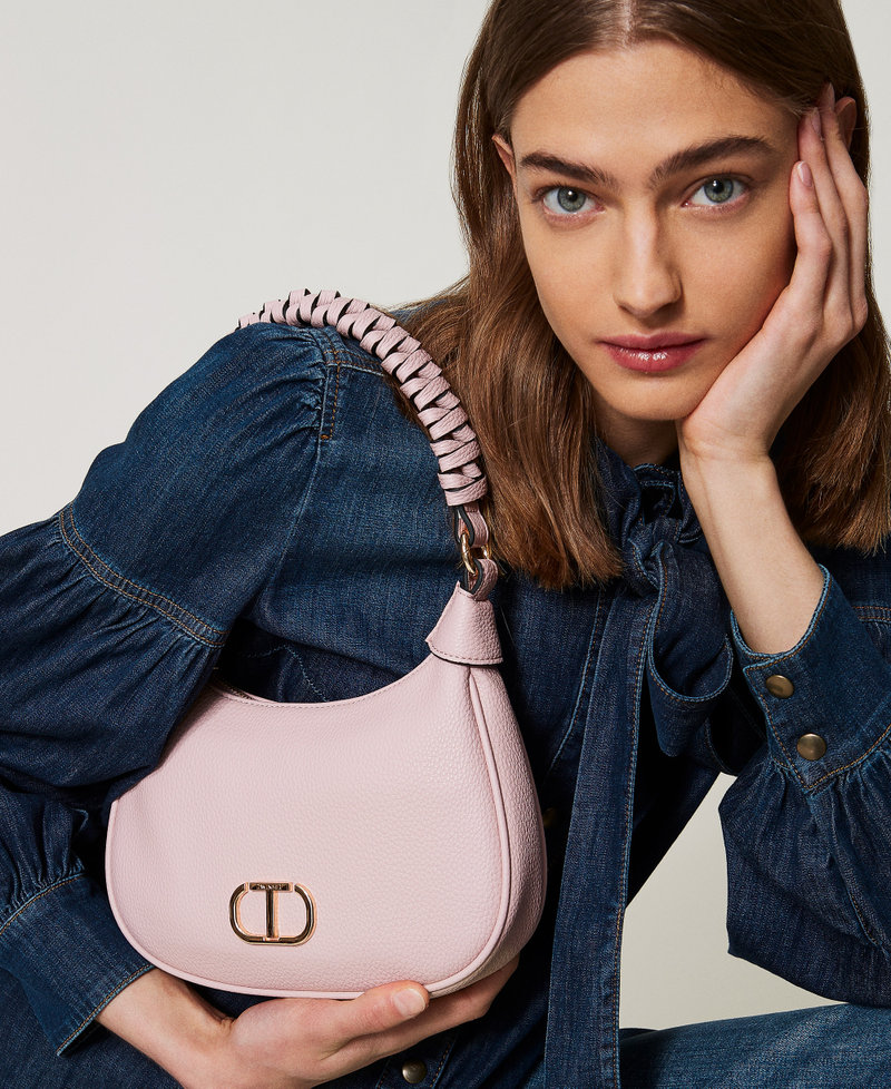 Hobo bag with braided handle Dusty Pink Woman 251TD8061_00401_T0