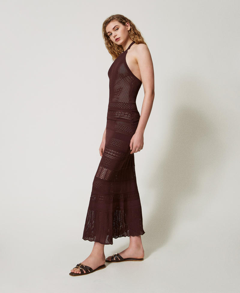 Long punched knit halterneck dress Chocolate Lab Woman 251TT3105_10780_02