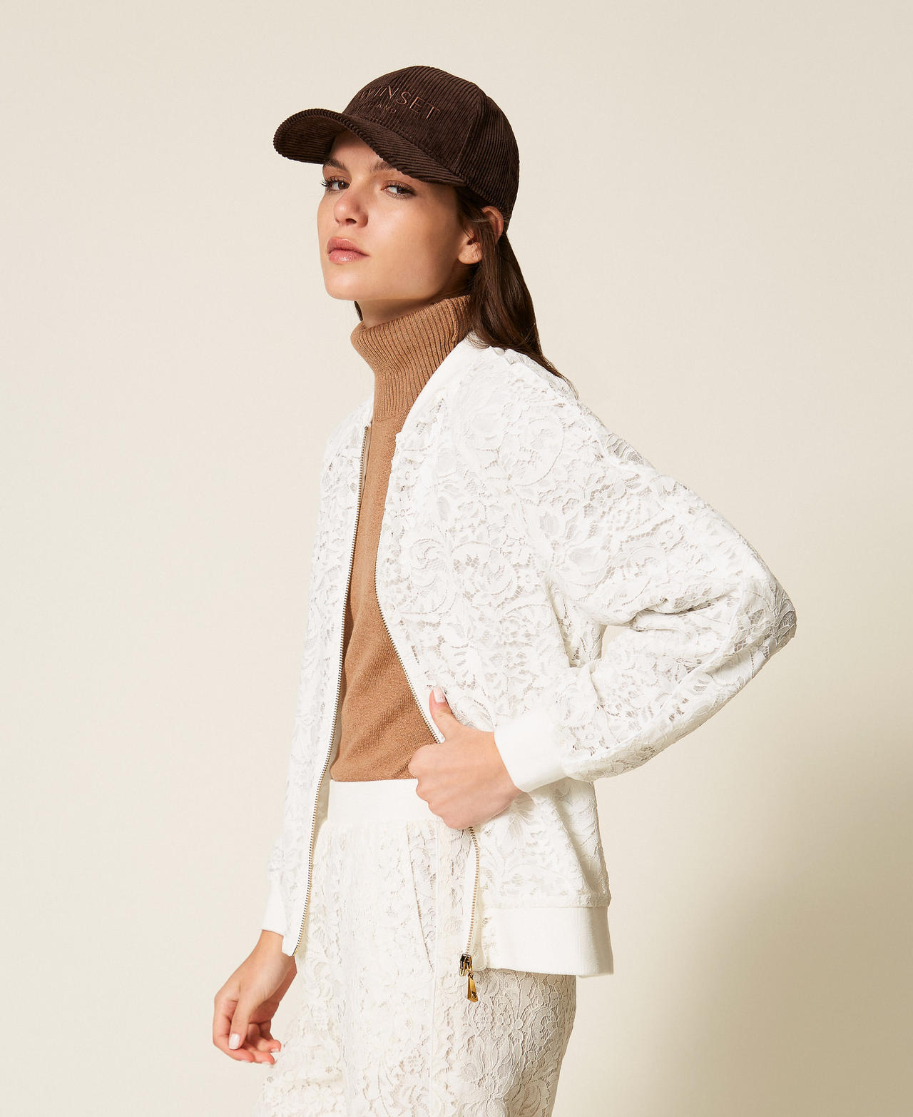 Lace sweatshirt with zip Off White Woman 252LL2JAA_00526_02