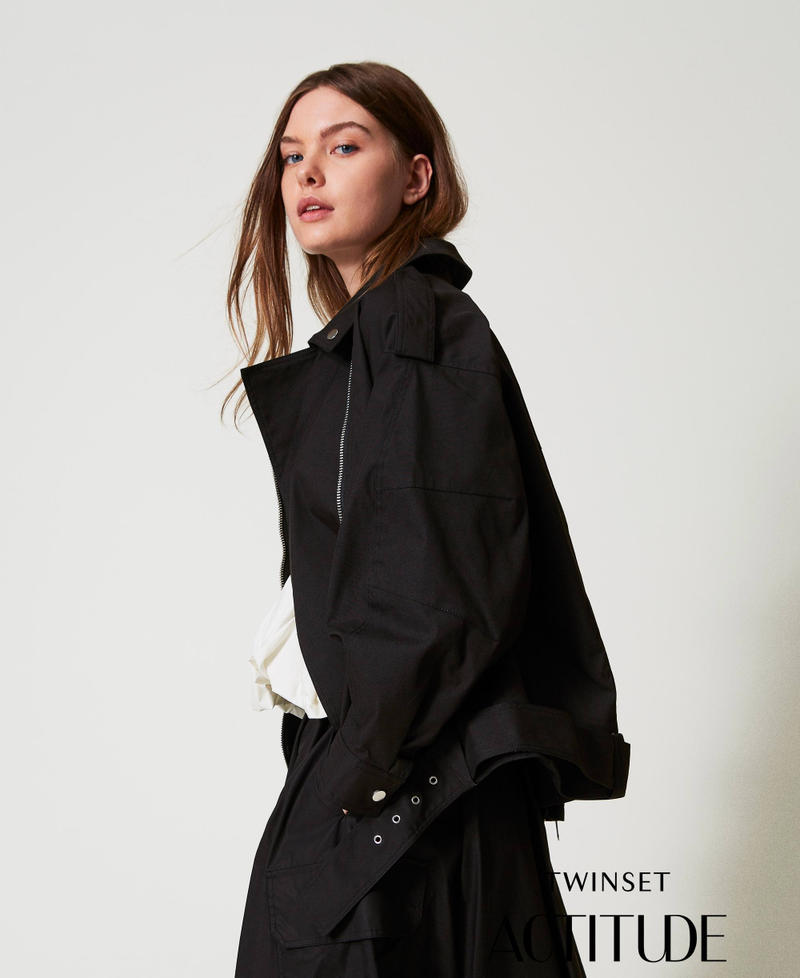 Oversized biker jacket with belt Black Woman 251AP2052_00006_PA