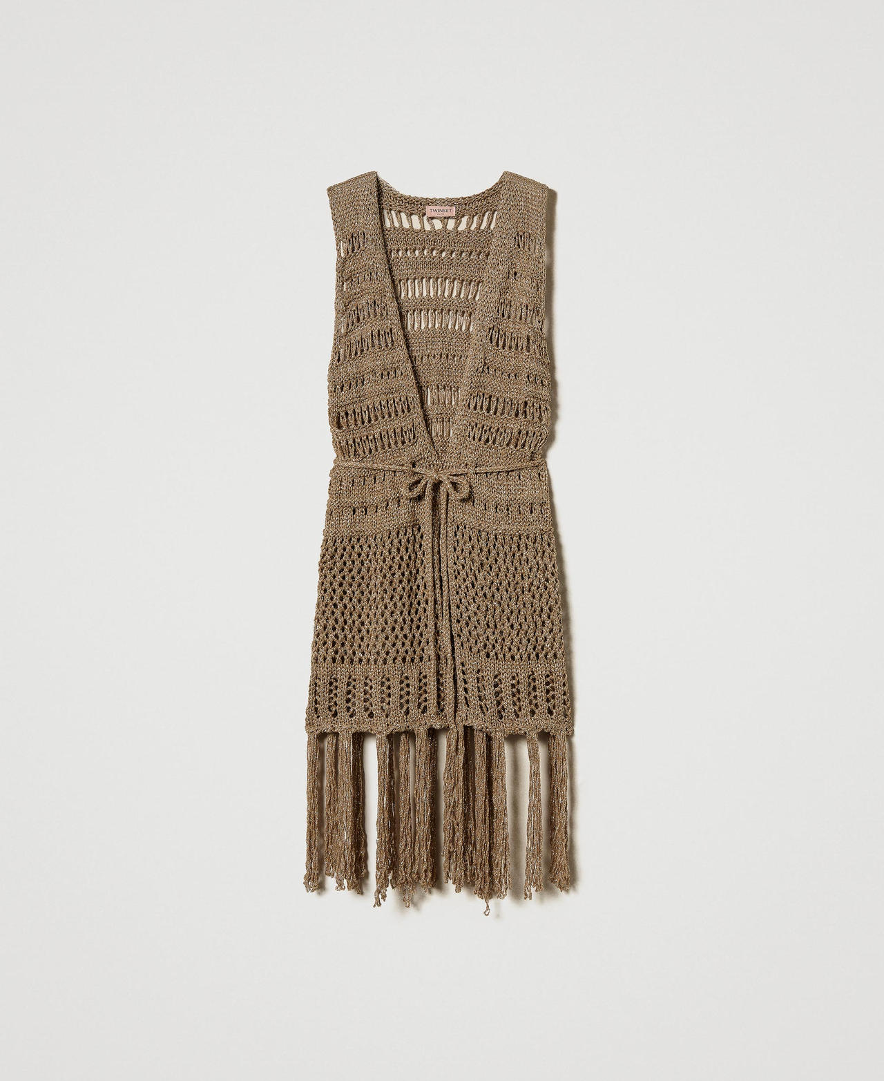 Gilet in maglia traforata con lurex Beige "Rope" Donna 251TA4360_12145_0S