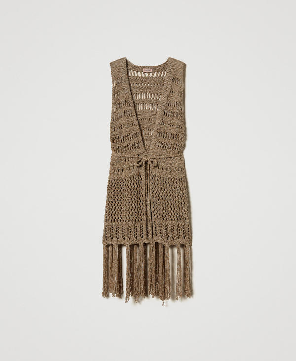 Openwork knit sleeveless cardigan with lurex