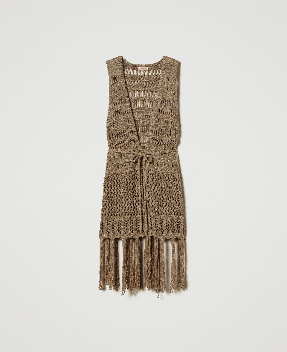 Gilet in maglia traforata con lurex Beige "Rope" Donna 251TA4360_12145_0S