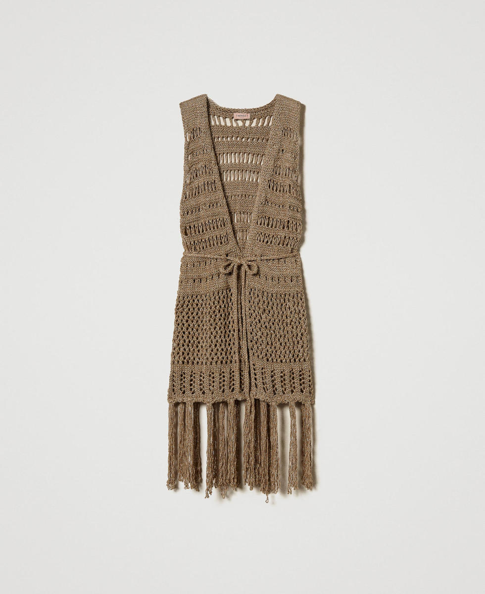 Openwork knit sleeveless cardigan with lurex Rope Beige Woman 251TA4360_12145_S0