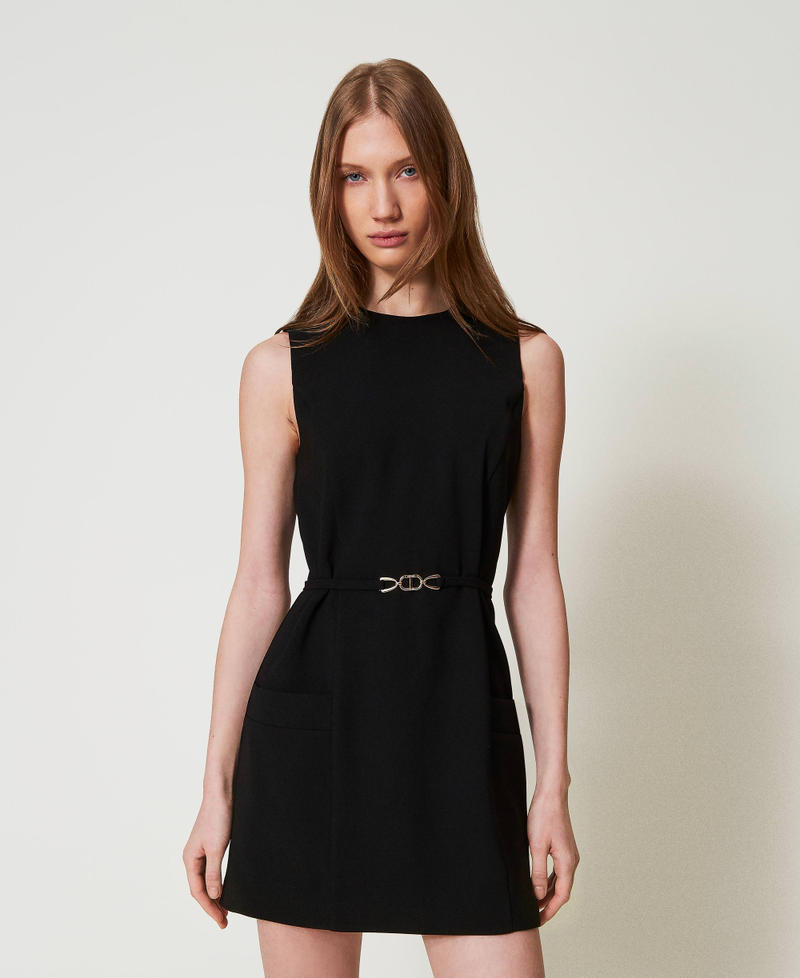 Fluid crêpe tunic with belt Black Woman 251TP2101_00006_05