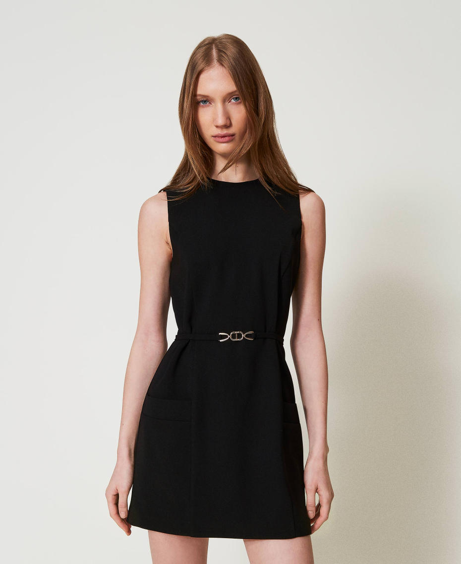 Fluid crêpe tunic with belt Black Woman 251TP2101_00006_05