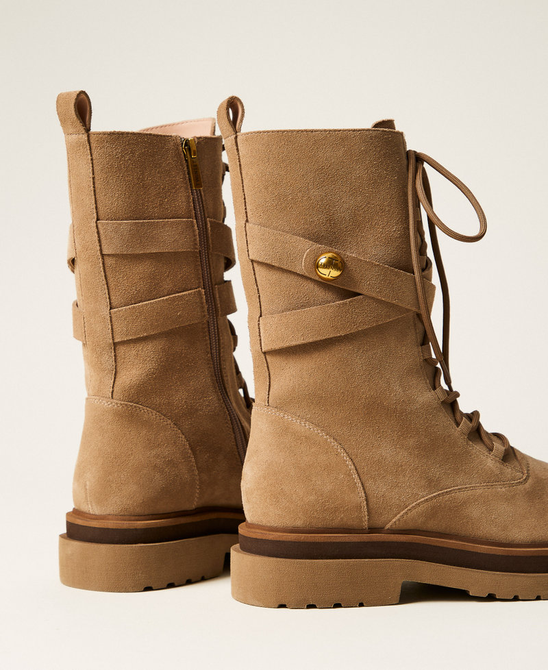 Suede combat boots Alpaca Brown Woman 252TGT050_12538_03