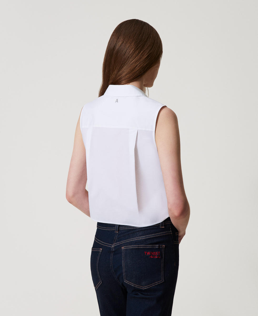 Cropped shirt with pleats Woman, White | TWINSET Milano