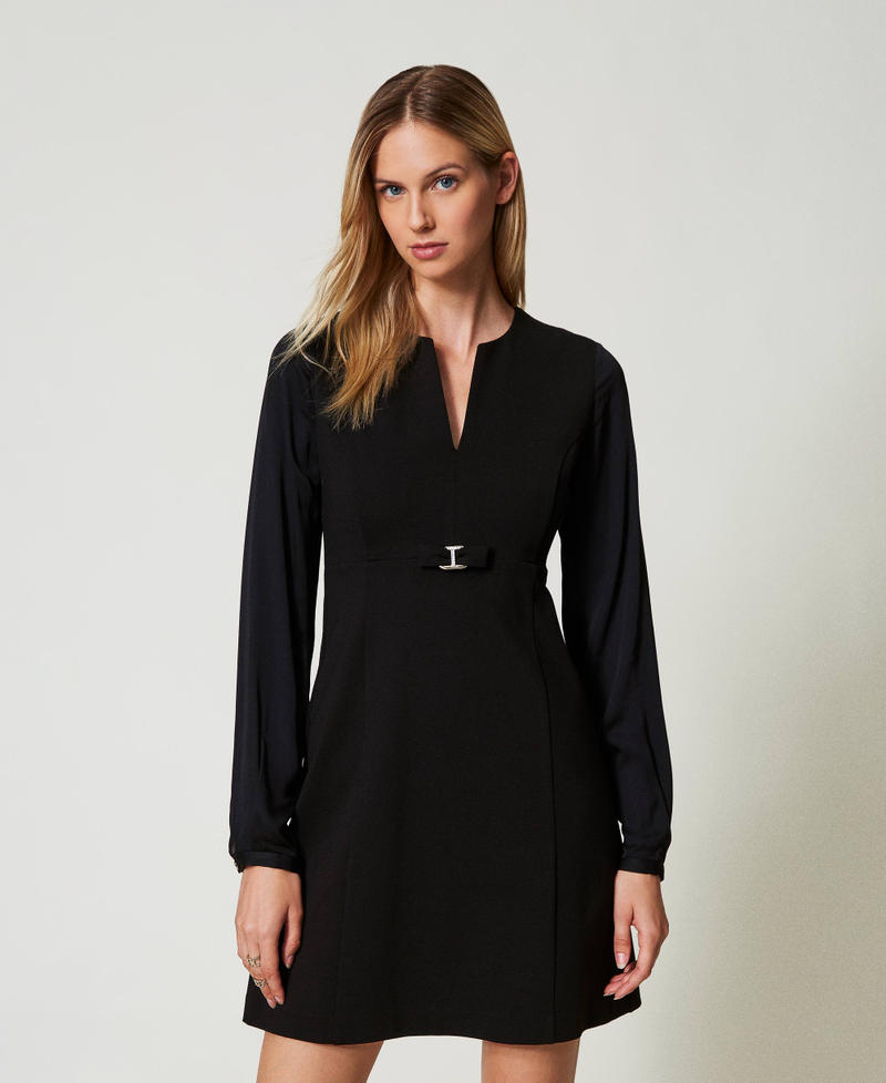 Short dress with bow and Oval T Black Woman 242TT204C_00006_05