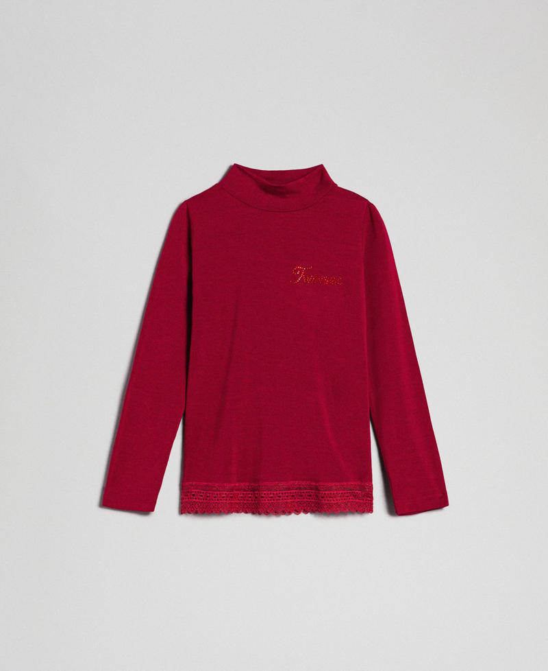 Jersey t-shirt with lace Ruby Wine Red Girl FCN2D1_00511_01