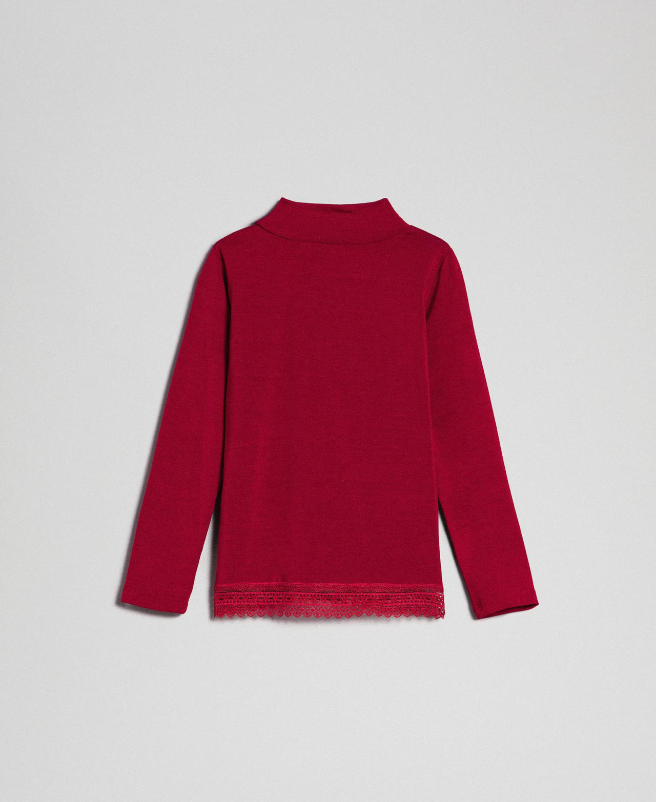 Jersey t-shirt with lace Ruby Wine Red Girl FCN2D1_00511_0S
