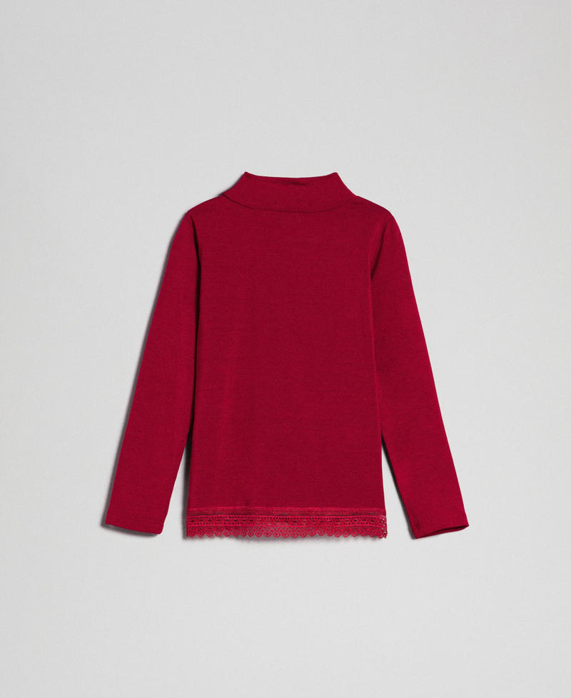 Jersey t-shirt with lace Ruby Wine Red Girl FCN2D1_00511_0S