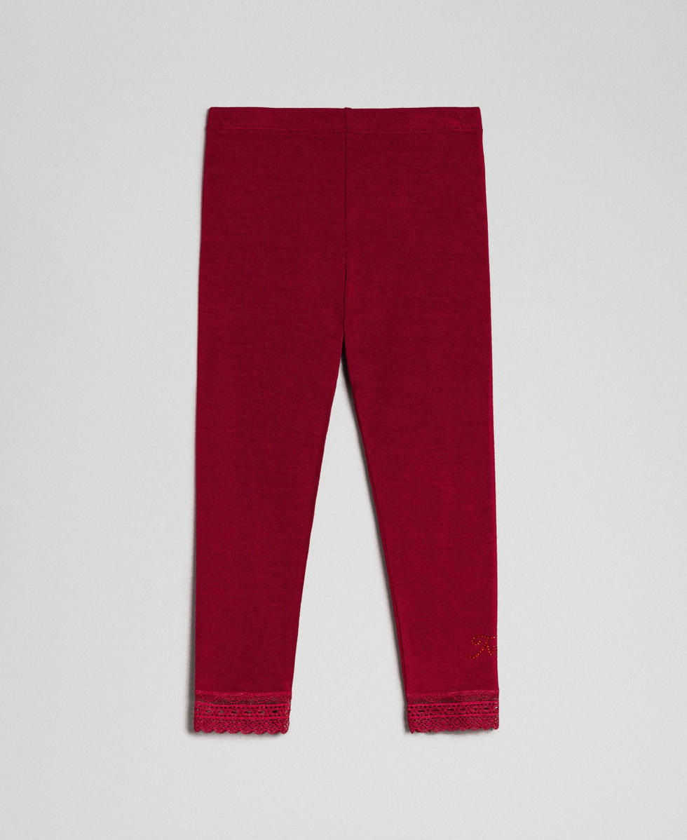 Leggings con pizzo e logo strass Bambina Rosso TWINSET Milano
