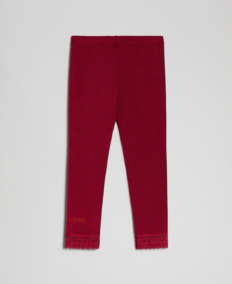 Leggings with lace and rhinestone logo
