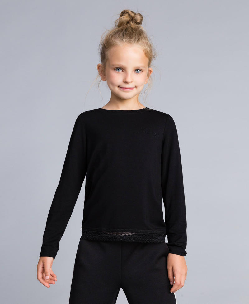 Jersey lace t-shirt Black Girl GCN2F3-01