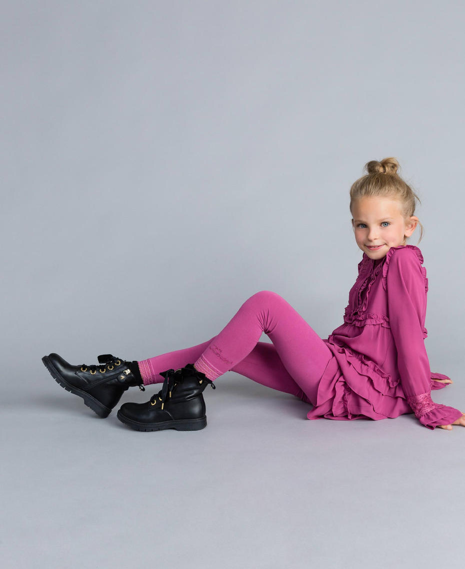 Jersey leggings with lace Pink Bouganville Girl GCN2F4-01