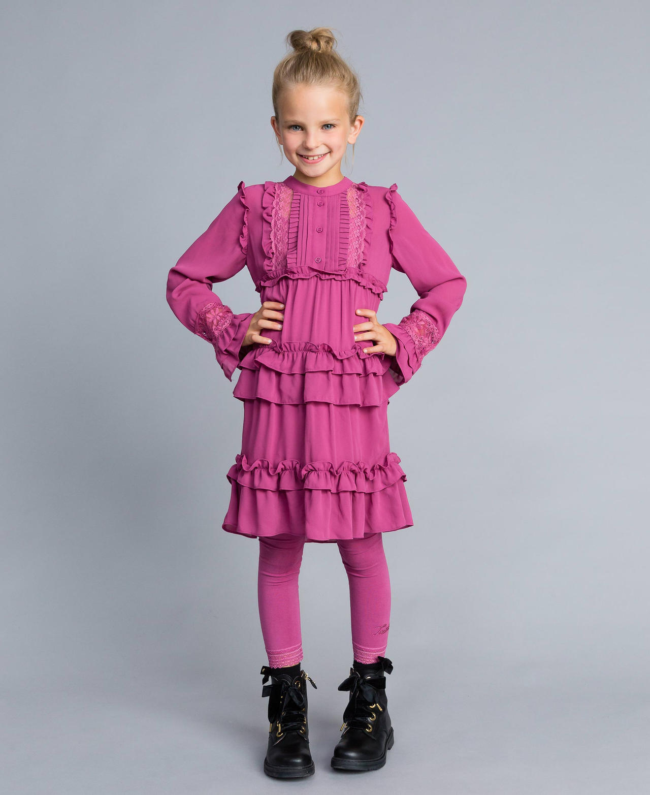 Jersey leggings with lace Pink Bouganville Girl GCN2F4-02