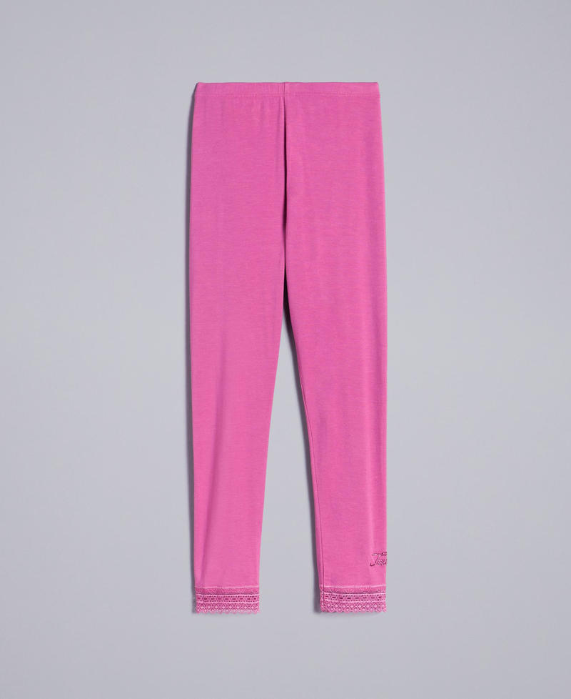 Jersey leggings with lace Pink Bouganville Girl GCN2F4-0S