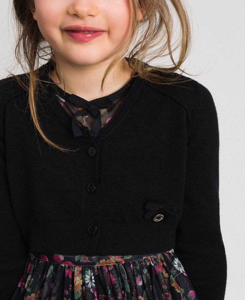 Cardigan with bow and logo Black Girl GCN3AA-04