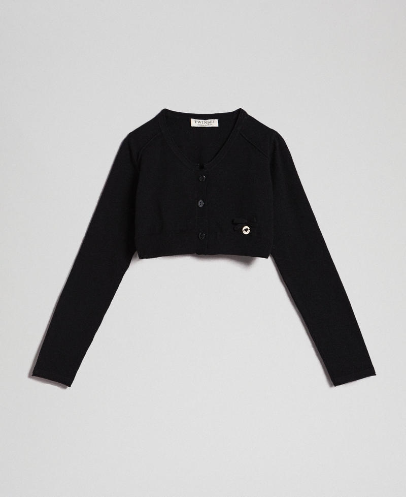 Cardigan with bow and logo Black Girl GCN3AA-0S