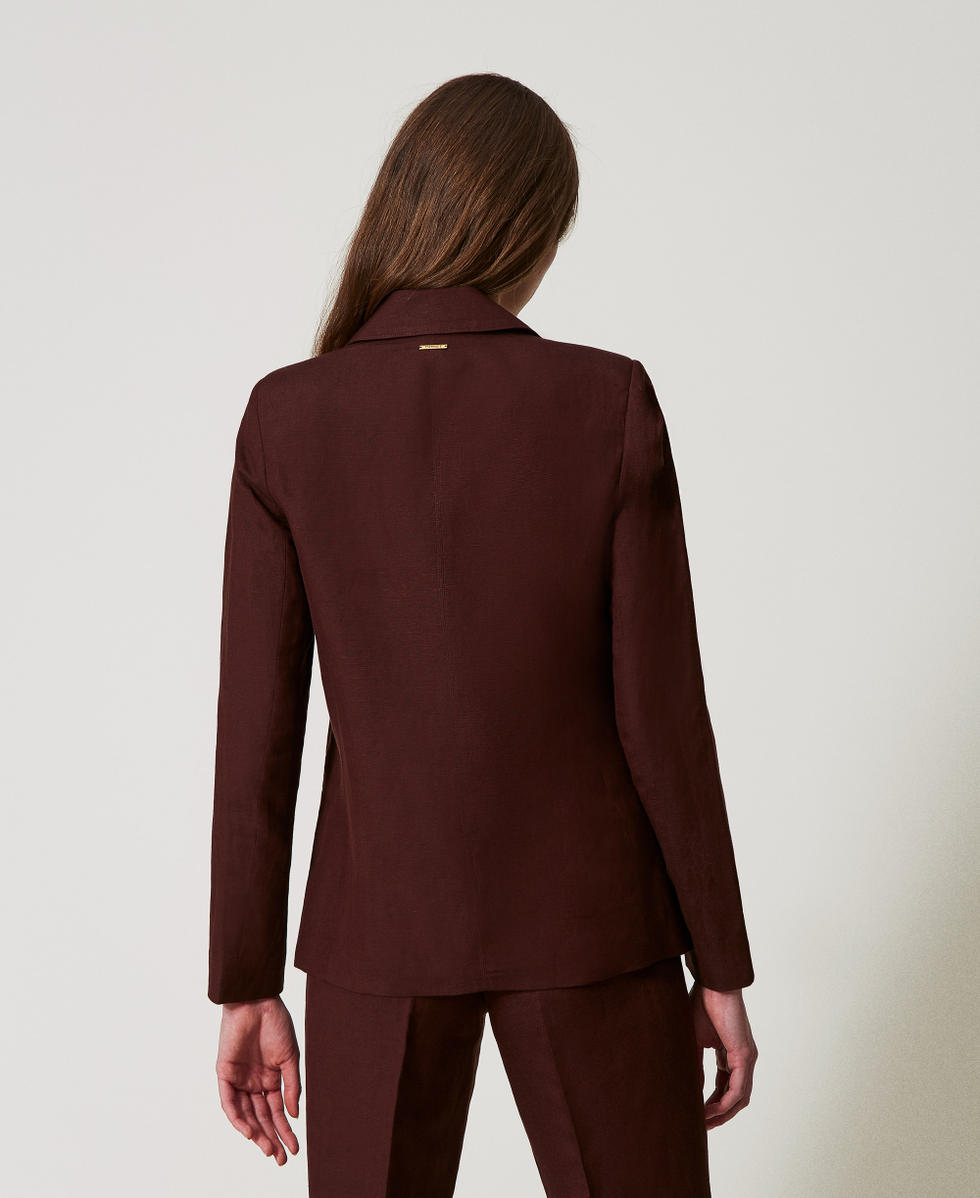 Zweireihiger Blazer aus Leinenmischung Coffee Liqueur Frau 251LL2BGG_12110_04