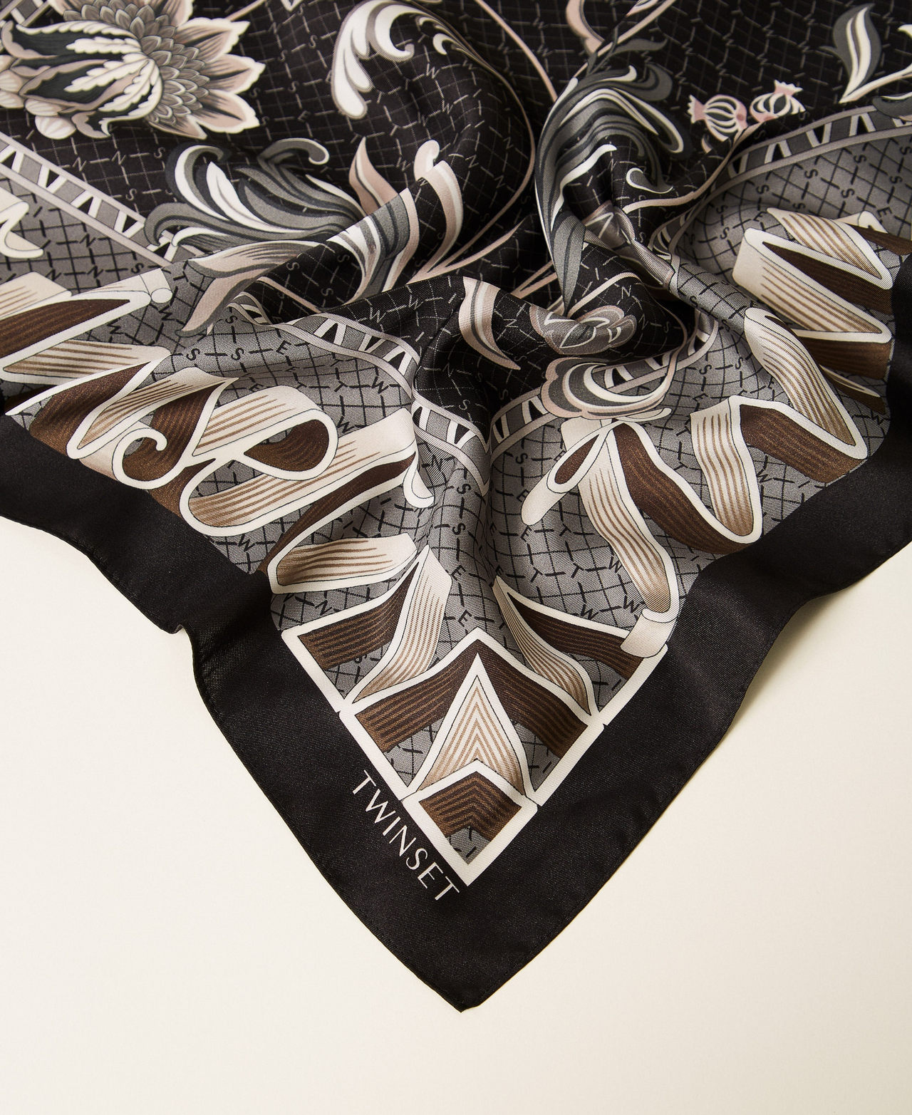 Satin foulard with print Black Logo Optical Print Woman 262TO5550_14095_02