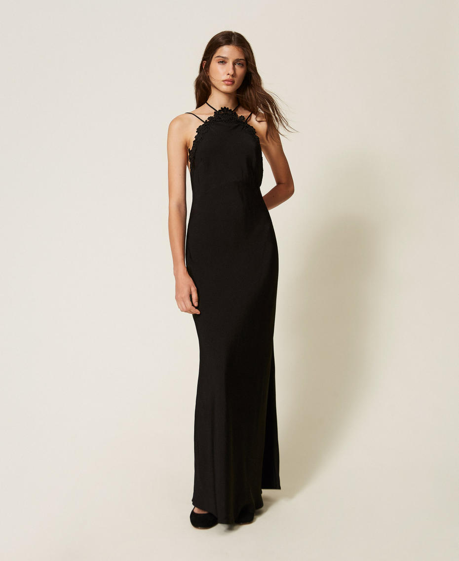 Abito lungo in raso con ricamo Nero Donna 262TT2450_00006_01