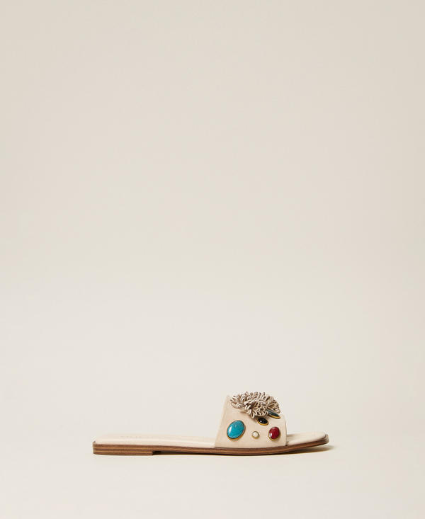 Suede slides with decorative stones