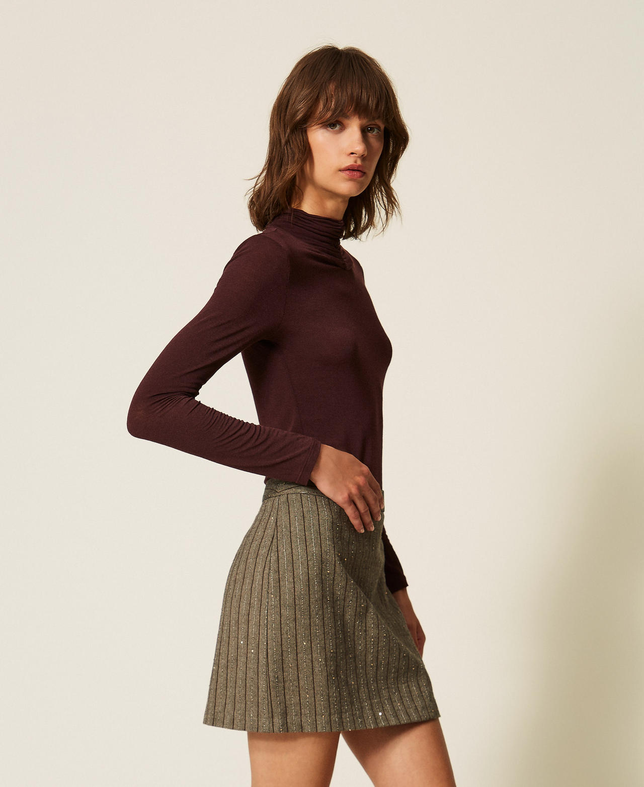Turtleneck top with draping "Wine tasting" Purple Woman 262TF2064_05609_02