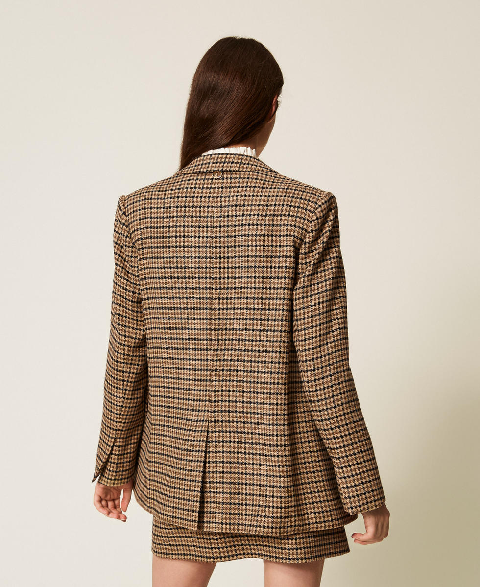 Wool blend chequered blazer Camel/Black Small Check Woman 252TT2420_12884_03