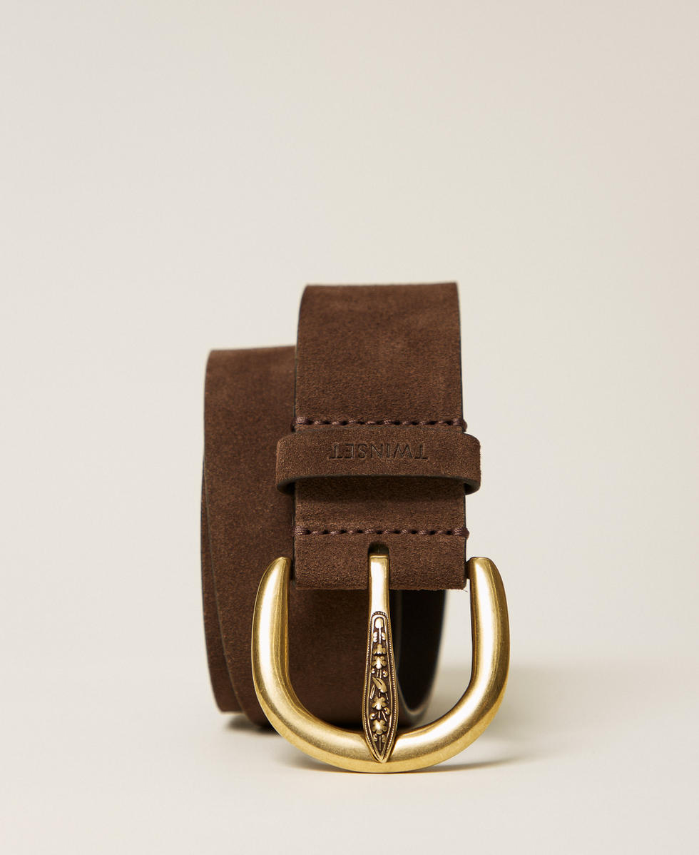 Ceinture en cuir velours Chocolat Noir Femme 252TO5300_11054_02