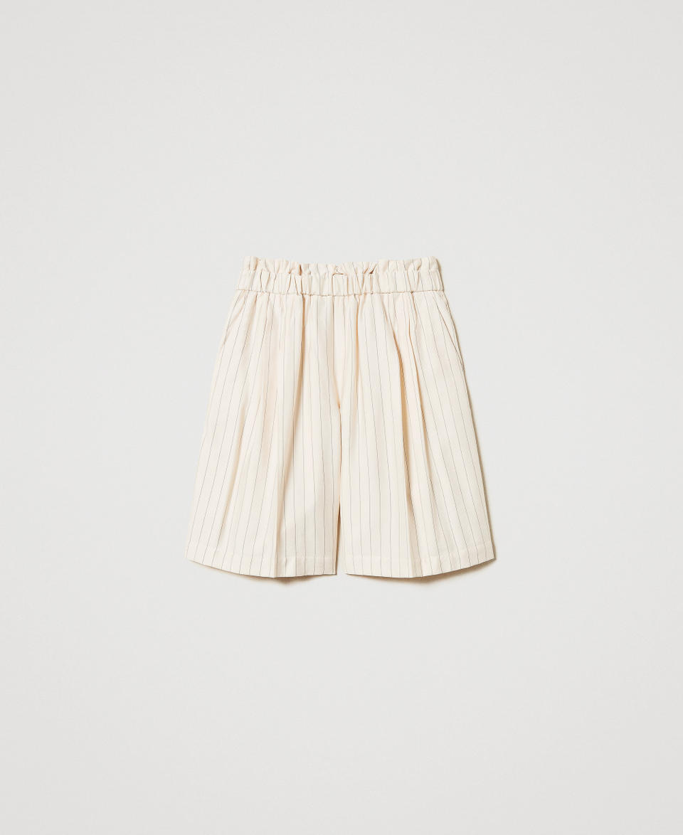 Pinstripe Bermuda shorts with elastic Beige/Black Pinstripe Woman 251LL2AFF_12247_0S