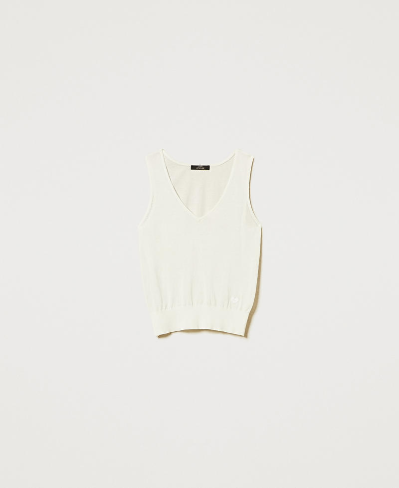 &Auml;rmelloses Stricktop mit Stickerei "Papers"-Wei&szlig; Frau 251AX3061_00840_S0