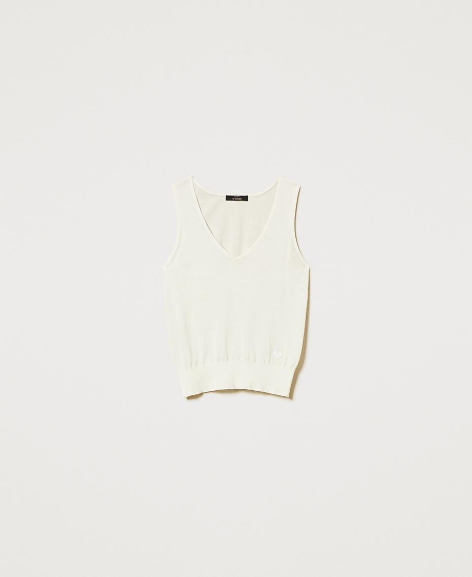 &Auml;rmelloses Stricktop mit Stickerei "Papers"-Wei&szlig; Frau 251AX3061_00840_S0