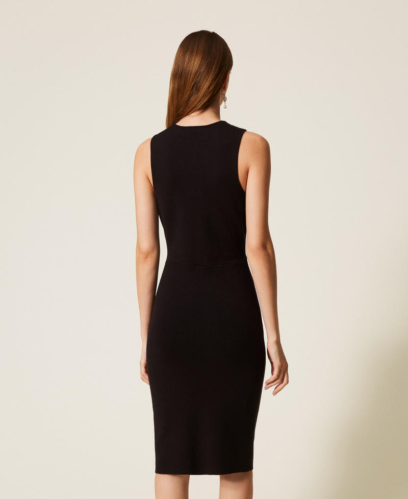 Ärmelloses Midi-Strickkleid mit Oval T Schwarz Frau 252TP3141_00006_03