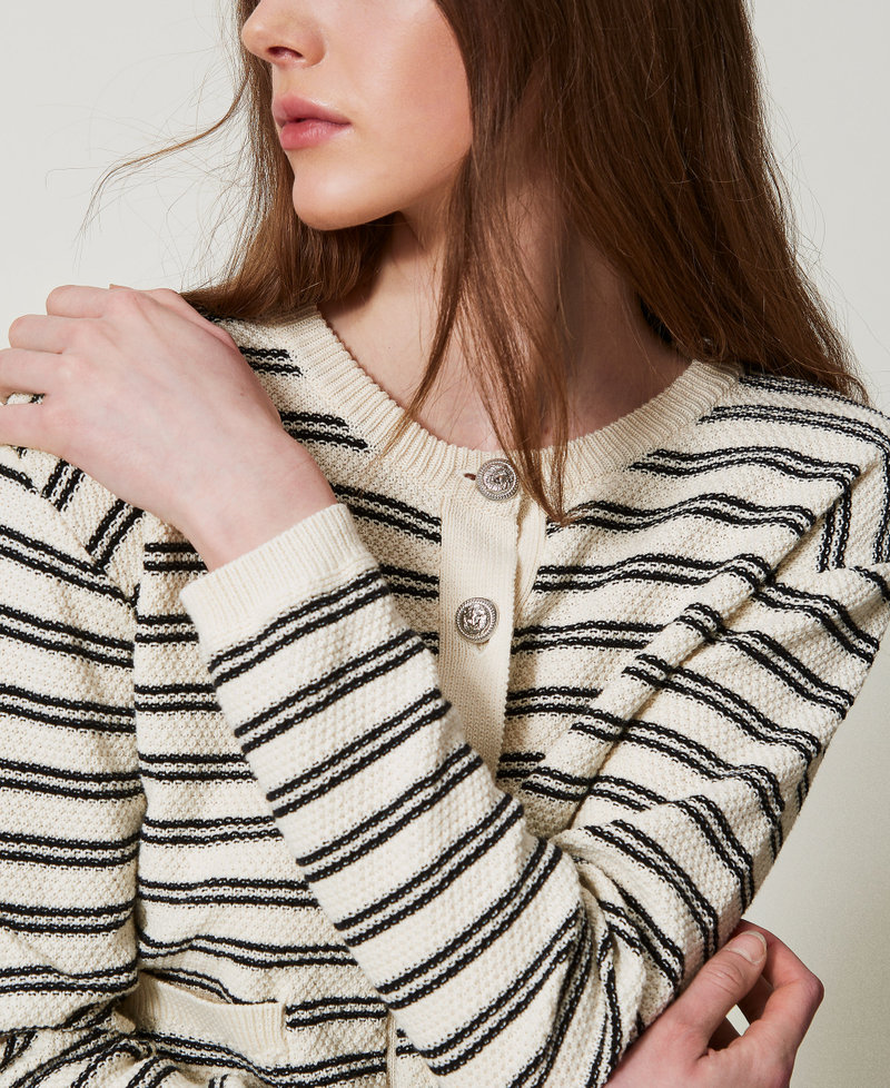 Giacca in maglia a righe Nero / Beige Donna 251LL3QBB_01571_04