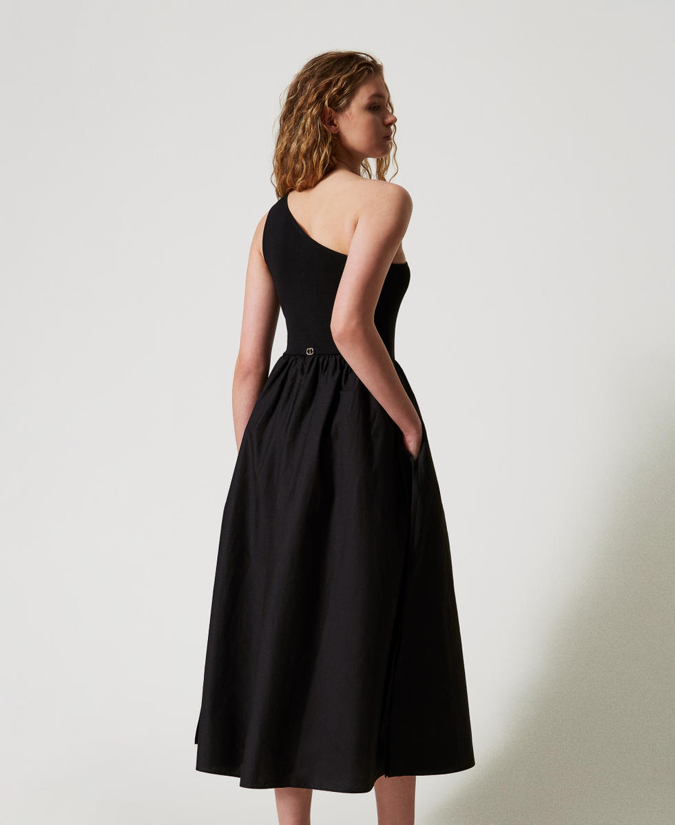 Long dress in knit fabric and poplin Woman, Black | TWINSET Milano