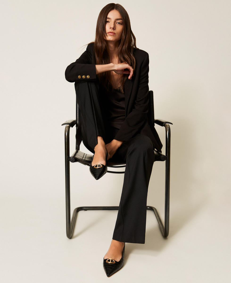 Sling back ballet flats with crocodile print