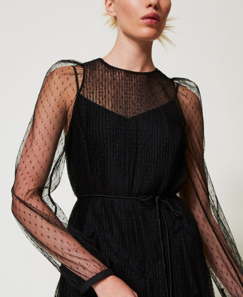 Robe longue en tulle plissé avec volants Noir Femme 251TP2510_00006_04