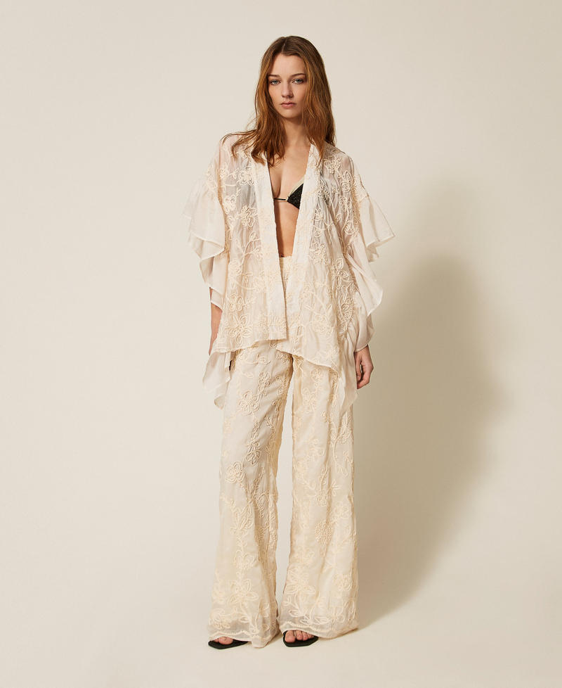 Poncho with Cornely embroidery Parchment White Woman 261LB4AGG_00461_01