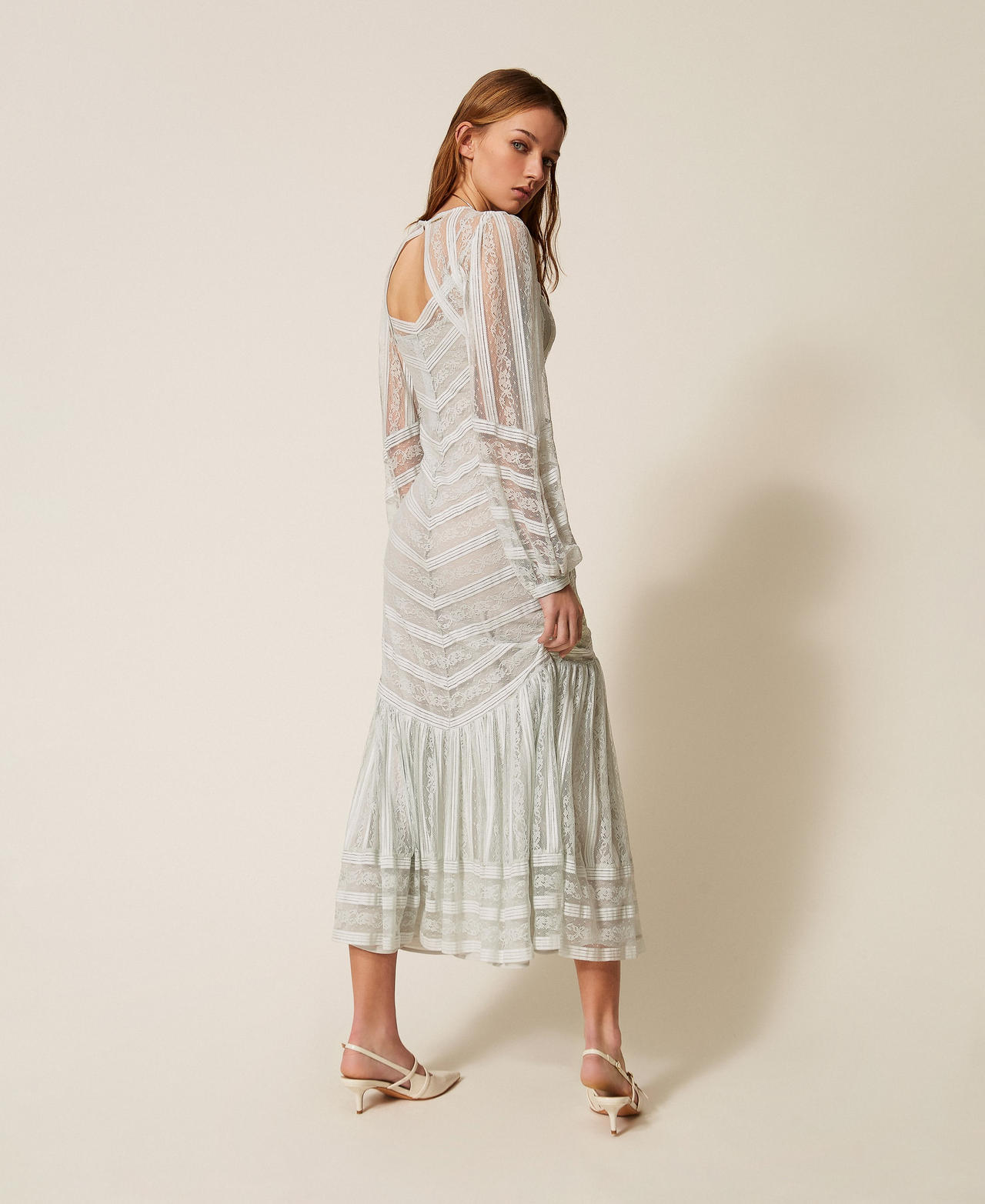 Abito lungo in pizzo a righe Azzurro "Aqua" Donna 261TP2542_13162_03