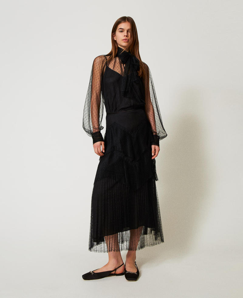 Long tulle skirt with pleated flounces Black Woman 251TP2512_00006_01