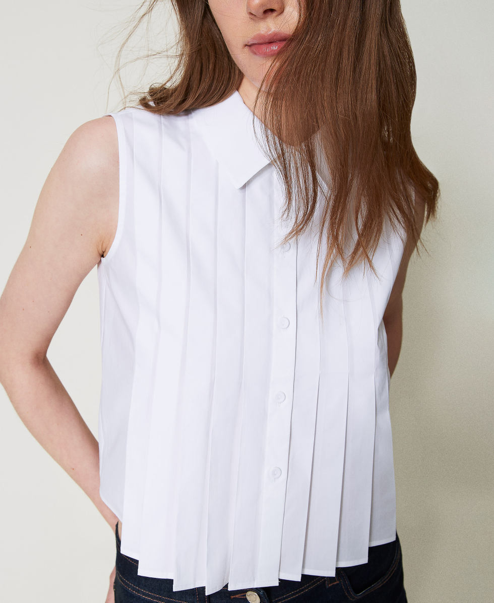 Cropped shirt with pleats Woman, White | TWINSET Milano