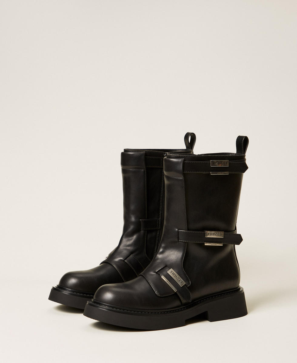 Boots with straps and logo Black Woman 252TGT110_00006_02