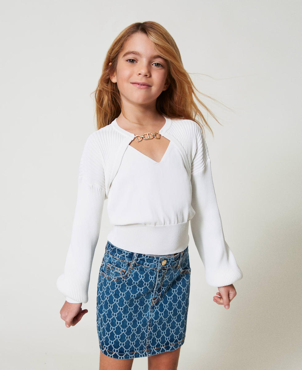 Knit top and shrug with clasp Girl, White | TWINSET Milano