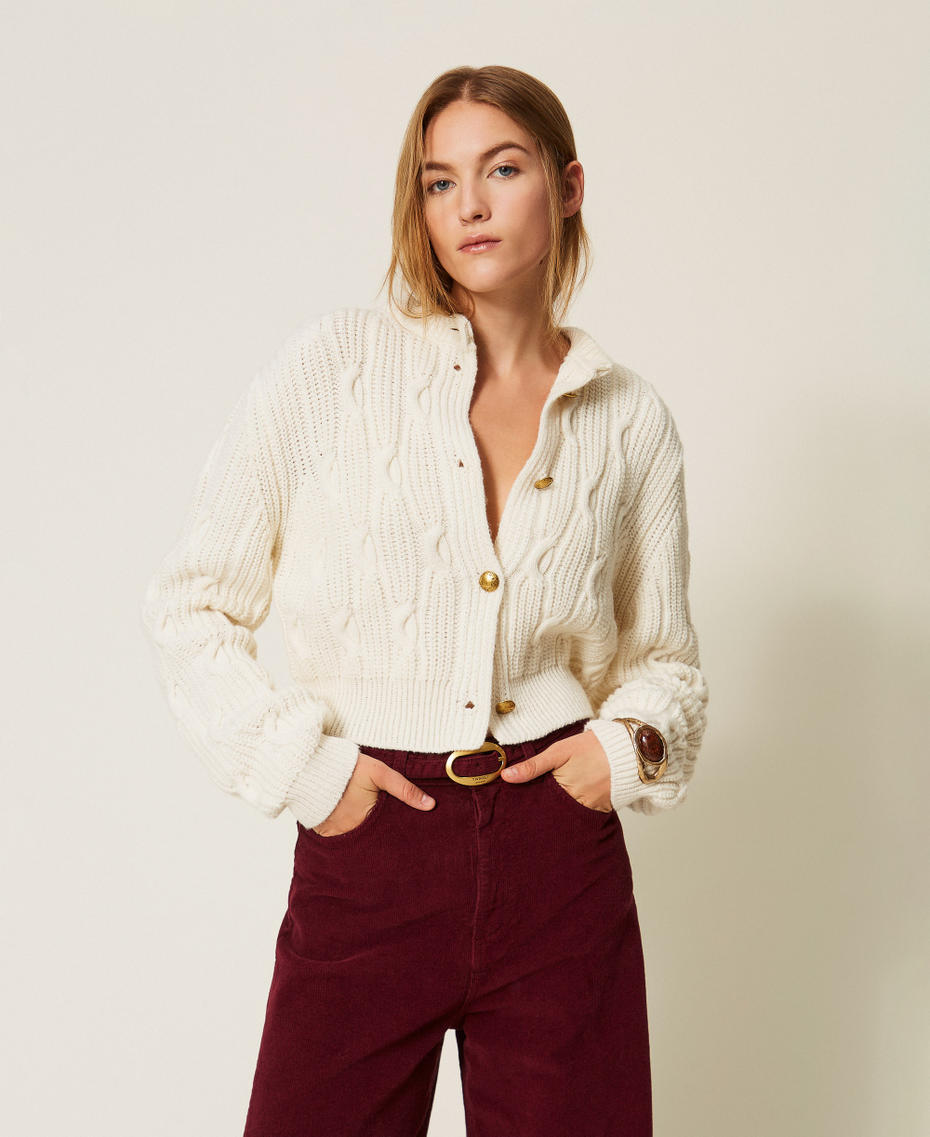 Cropped-Cardigan aus Wollmischung Wei&szlig; Schnee Frau 262TT3011_00282_01