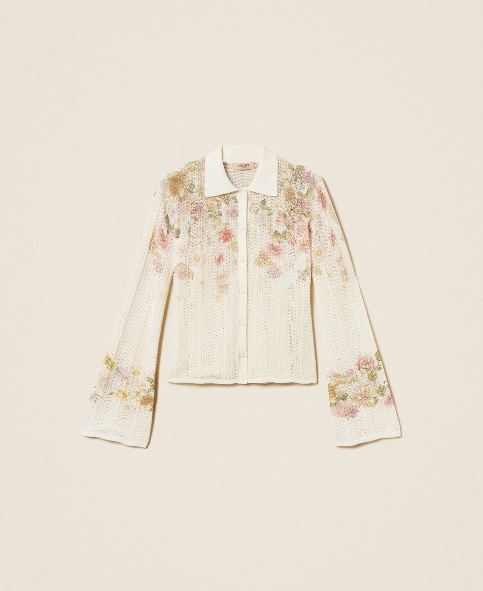 Linen blend floral knit shirt Woman, Patterned | TWINSET Milano